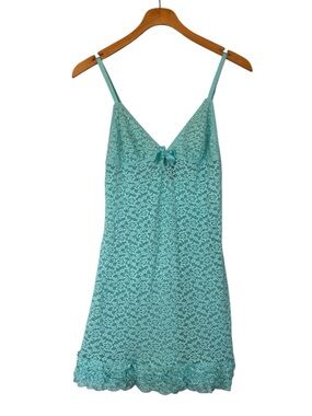 Victoria's Secret Mesh Floral Ruffle Lace Nightie Sz M Aqua Festival Fairycore